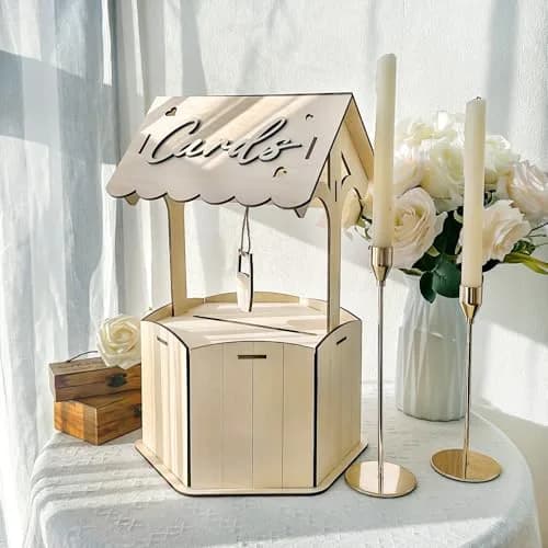 OurWarm Wishing Well Wedding Card Box for Reception | Rustic Wooden Gift Box, 11.6 x 11.6 x 6.7 inches thumbnail 1