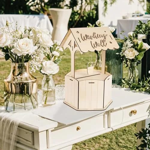 OurWarm Wishing Well Wedding Card Box for Reception | Rustic Wooden Gift Box, 11.6 x 11.6 x 6.7 inches thumbnail 2