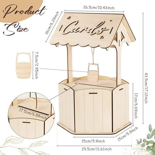 OurWarm Wishing Well Wedding Card Box for Reception | Rustic Wooden Gift Box, 11.6 x 11.6 x 6.7 inches thumbnail 3