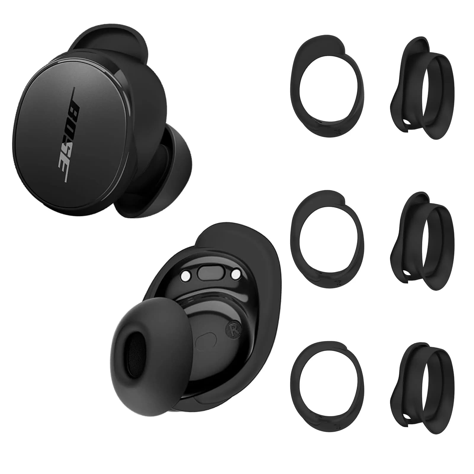 TUDIOW Silicone Ear Tips Covers for Bose QuietComfort Earbuds (2024) - 3 Pairs S/M/L Off-White | Secure Fit for Sports & Active Lifestyles — Black