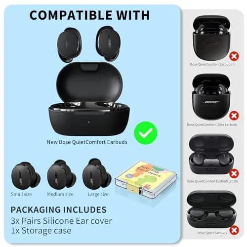 TUDIOW Black Silicone Ear Tips Covers for New Bose QuietComfort Earbuds (2024) - 3 Pairs S/M/L with Storage Case thumbnail 7