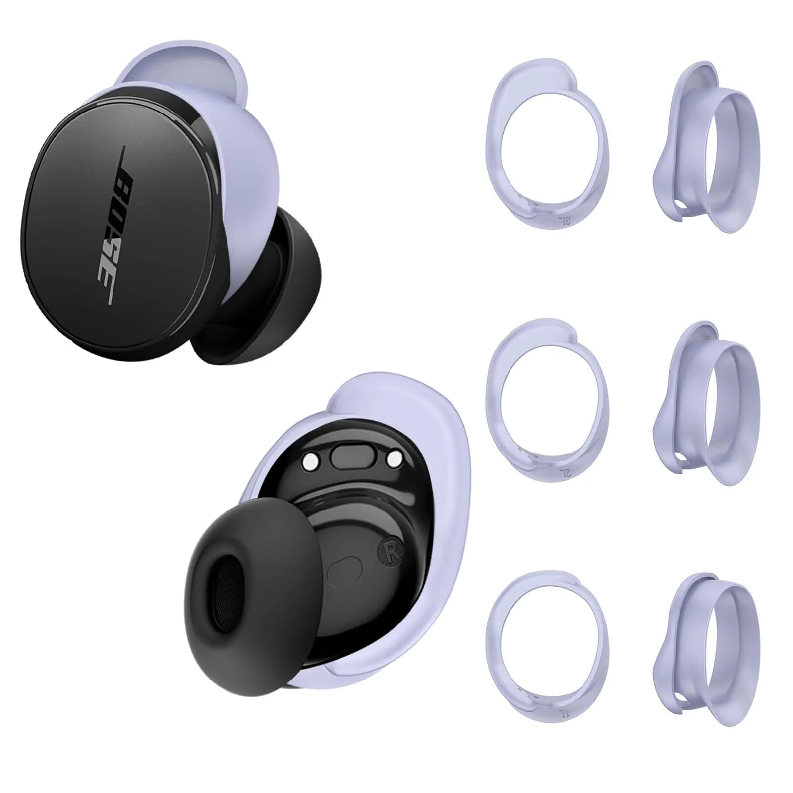 TUDIOW Silicone Ear Tips Covers for Bose QuietComfort Earbuds (2024) - 3 Pairs S/M/L Off-White | Secure Fit for Sports & Active Lifestyles — Purple