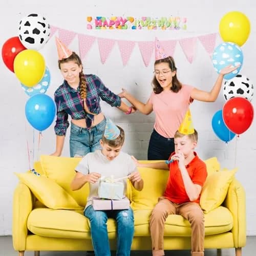 KUULBELA 68Pcs Red Yellow Blue Toy Balloons 12 Inch Cloud Cow Print | Assorted Colors Party Pack thumbnail 4