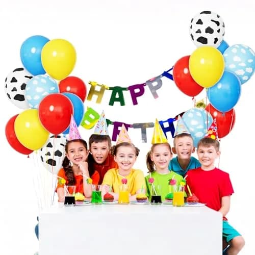 KUULBELA 68Pcs Red Yellow Blue Toy Balloons 12 Inch Cloud Cow Print | Assorted Colors Party Pack thumbnail 5