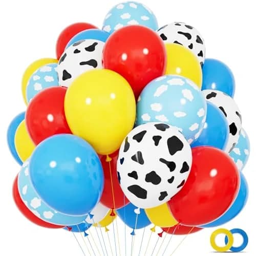 KUULBELA 68Pcs Red Yellow Blue Toy Balloons 12 Inch Cloud Cow Print | Assorted Colors Party Pack thumbnail 1