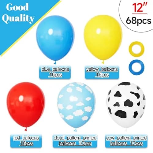 KUULBELA 68Pcs Red Yellow Blue Toy Balloons 12 Inch Cloud Cow Print | Assorted Colors Party Pack thumbnail 3
