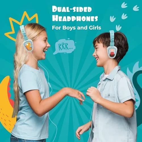 Kidrox Kids Headphones Wired LED Lights with Microphone | Safe Volume Limit 85/94dB, USB-C Wired, Durable & Flexible, Dinosaur Design for Kids thumbnail 6