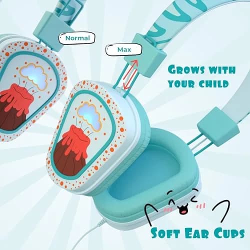 Kidrox Kids Headphones Wired LED Lights with Microphone | Safe Volume Limit 85/94dB, USB-C Wired, Durable & Flexible, Dinosaur Design for Kids thumbnail 7