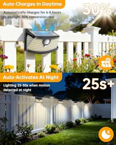 Aootek Solar Motion Sensor Lights Outdoor 120 LEDs | Waterproof, 4 Pack, Black thumbnail 5