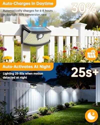 Aootek Solar Motion Sensor Lights Outdoor 120 LEDs | 2 Pack, Waterproof, 270° Wide Angle, Black thumbnail 5