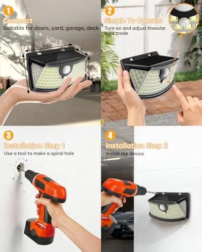 Aootek Solar Motion Sensor Lights Outdoor 120 LEDs | 2 Pack, Waterproof, 270° Wide Angle, Black thumbnail 6
