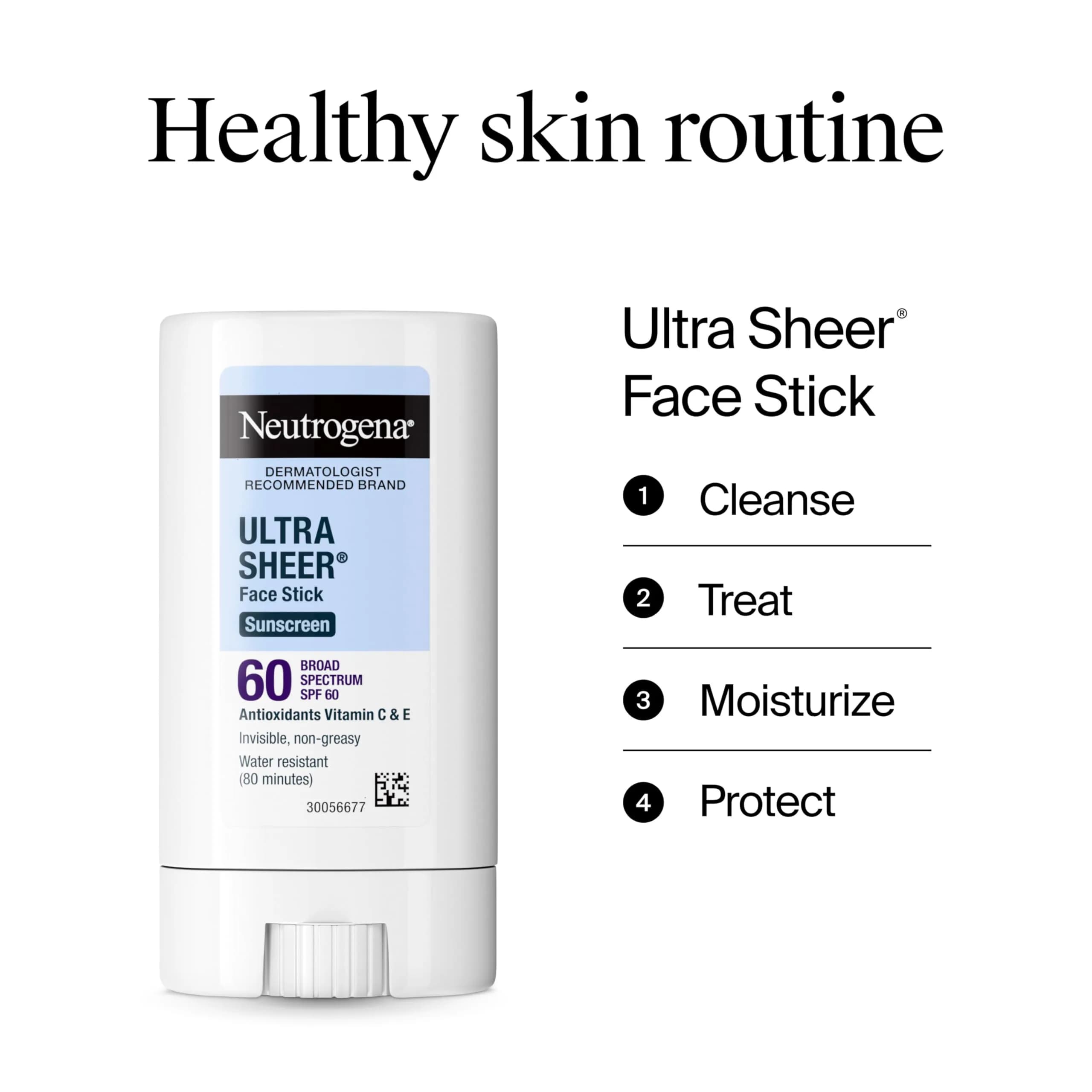 Neutrogena Ultra Sheer Face Sunscreen Stick SPF 60, 13.3g (0.47 oz) | Broad Spectrum UVA/UVB Protection - view 8