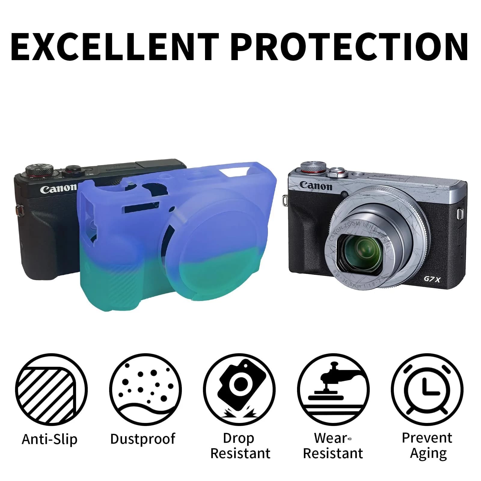 Easy Hood Camera Case for Canon G7X Mark III (Purple Blue) | Silicone Protective Cover with Removable Lens Cap - view 2