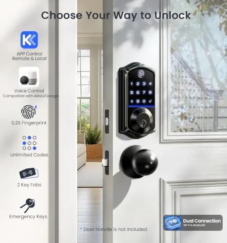 Veise VE017G WiFi Smart Keyless Entry Lock for Front Door | 6 Unlock Methods, App & Voice Control thumbnail 2