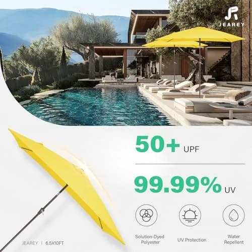 JEAREY 6.5x10 ft Rectangular Patio Umbrella UV Protection Yellow | Wide Shade & Windproof thumbnail 5