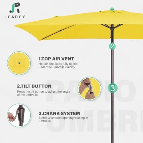 JEAREY 6.5x10 ft Rectangular Patio Umbrella UV Protection Yellow | Wide Shade & Windproof thumbnail 7