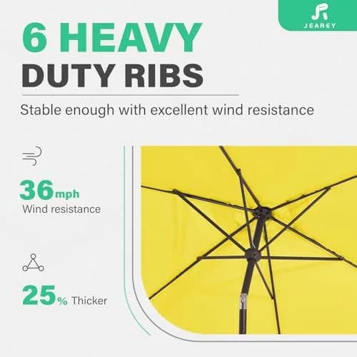 JEAREY 6.5x10 ft Rectangular Patio Umbrella UV Protection Yellow | Wide Shade & Windproof thumbnail 9