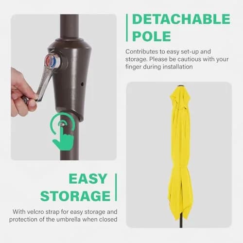 JEAREY 6.5x10 ft Rectangular Patio Umbrella UV Protection Yellow | Wide Shade & Windproof thumbnail 3
