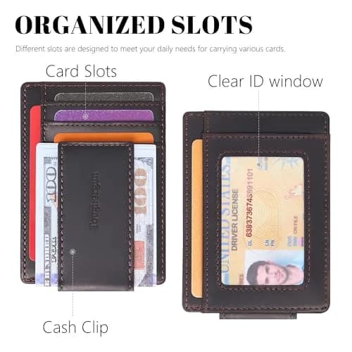 Toughergun Slim RFID Blocking Wallet for Men | 4" x 3" x 0.3" (10.16cm x 7.62cm x 0.76cm) thumbnail 4
