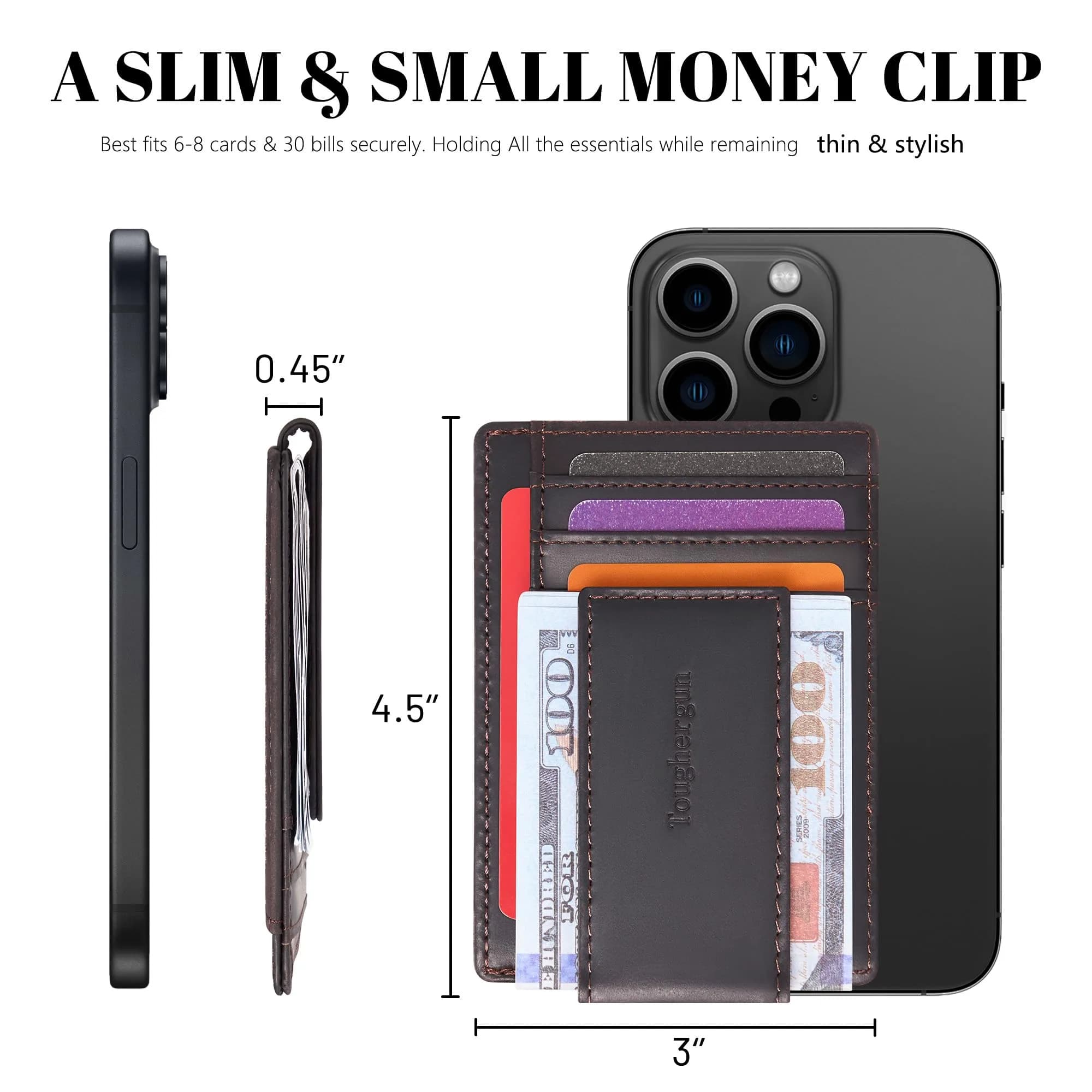 Toughergun Slim RFID Blocking Wallet for Men | 4" x 3" x 0.3" (10.16cm x 7.62cm x 0.76cm) - view 7