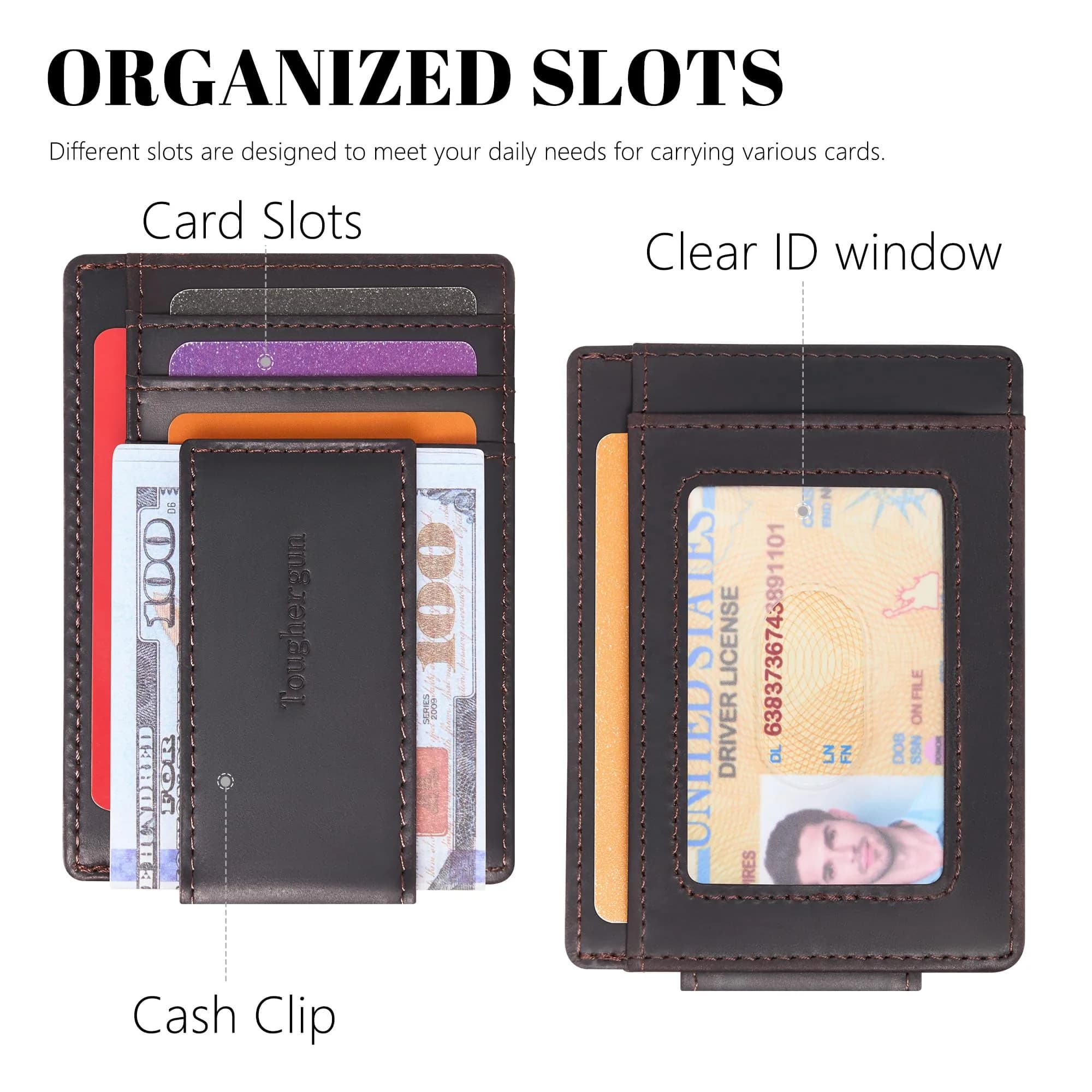 Toughergun Slim RFID Blocking Wallet for Men | 4" x 3" x 0.3" (10.16cm x 7.62cm x 0.76cm) - view 4