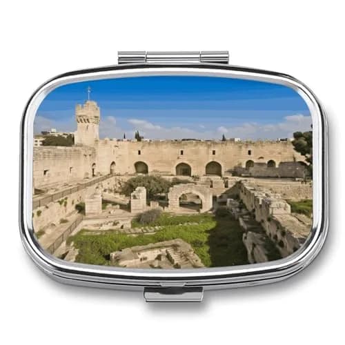 SLKFJEWT Portable Pill Case with Mirror, Israel at The Tower of David Compact Travel Medicine Box thumbnail 1