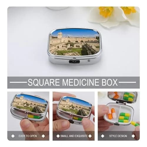 SLKFJEWT Portable Pill Case with Mirror, Israel at The Tower of David Compact Travel Medicine Box thumbnail 4