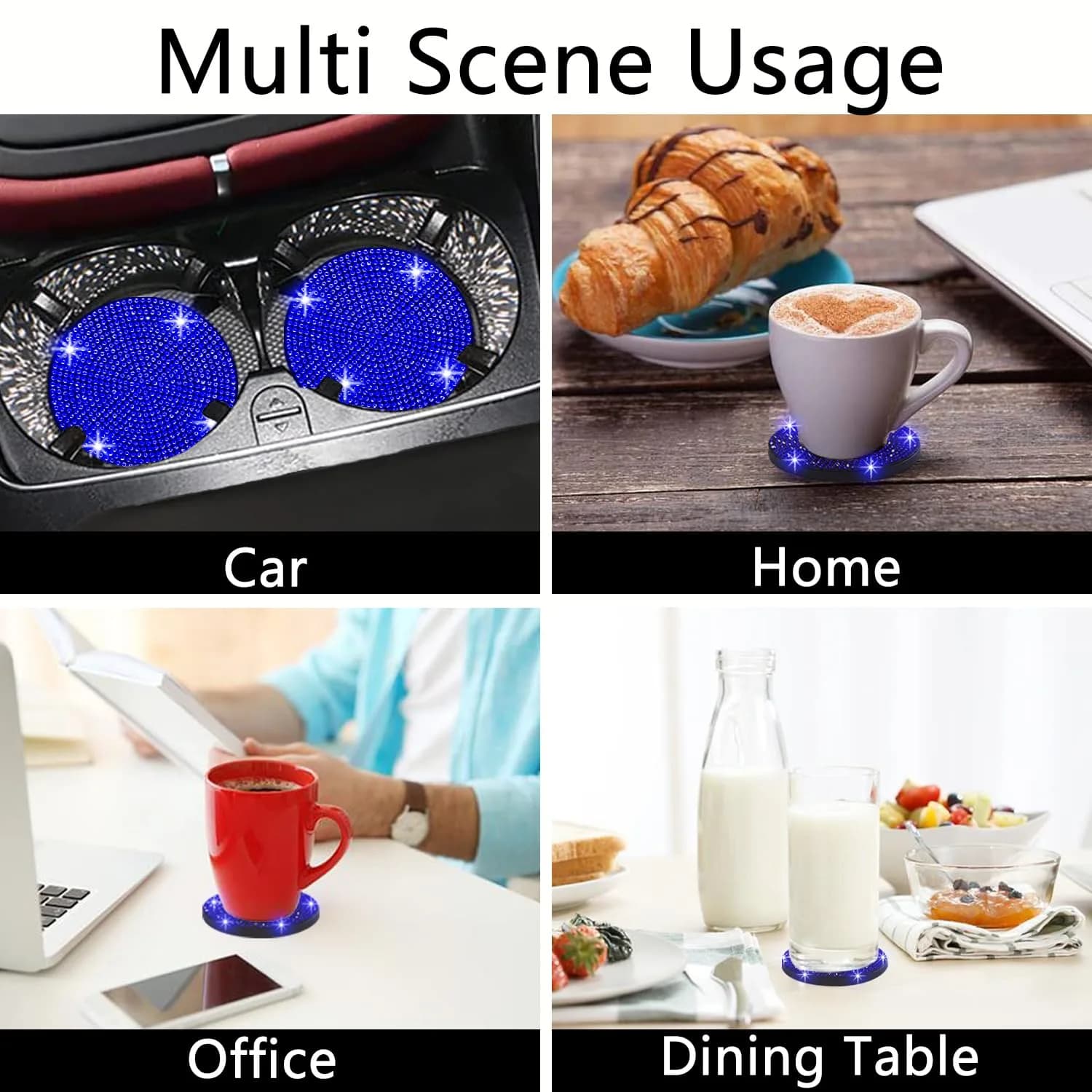 NBTEPEM Bling Car Cup Holder Coasters 2.75 inch (4 pcs, Blue) | Sparkle & Protect Your Car Interior - view 5