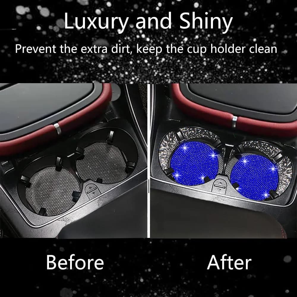 NBTEPEM Bling Car Cup Holder Coasters 2.75 inch (4 pcs, Blue) | Sparkle & Protect Your Car Interior - view 6