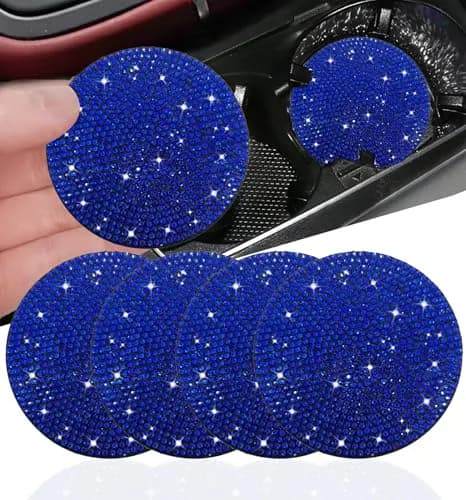 NBTEPEM Bling Car Cup Holder Coasters 2.75 inch (4 pcs, Blue) | Sparkle & Protect Your Car Interior thumbnail 1