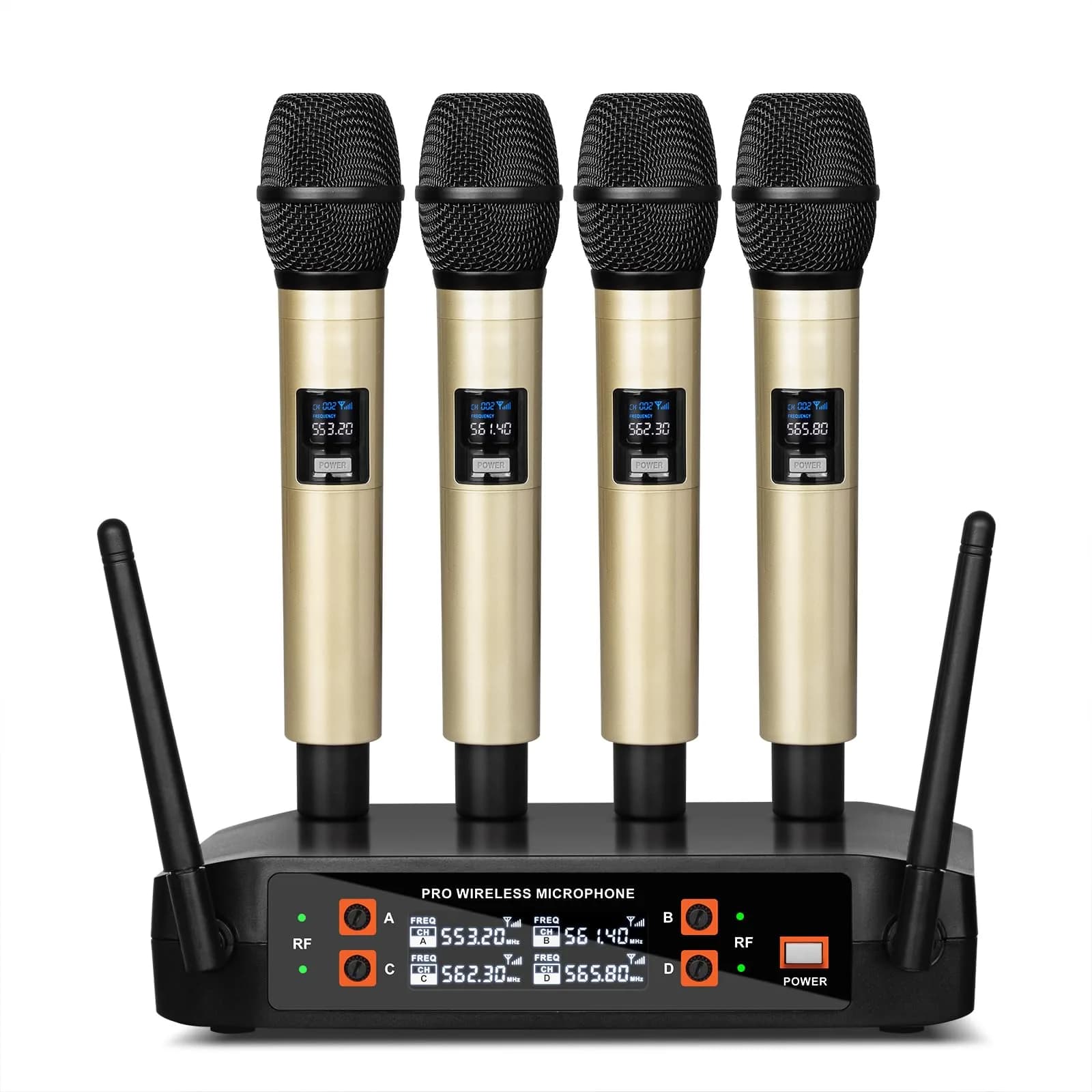 Depusheng DX4 Wireless Microphone System with 4 UHF Dynamic Mics | 164 Ft Range, 4-Channel, Plug & Play