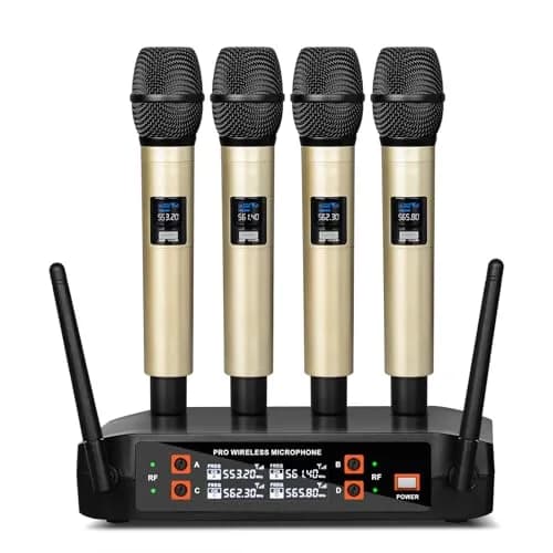 Depusheng DX4 Wireless Microphone System with 4 UHF Dynamic Mics | 164 Ft Range, 4-Channel, Plug & Play thumbnail 1