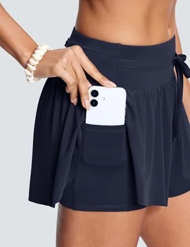 ISEEGZ Swim Board Shorts Women 2.8" Navy | Chlorine-Resistant, High-Waisted, Quick-Dry (70-120 chars) thumbnail 3