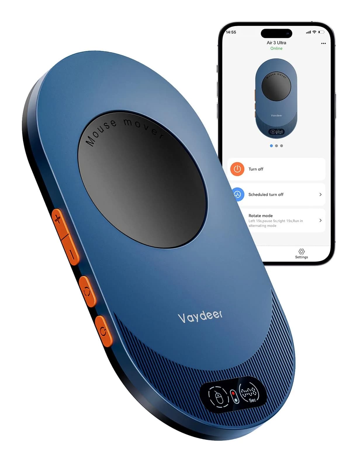 Vaydeer Air 3 Black Mouse Jiggler with App & Button Control - Keeps PC Active - main product image