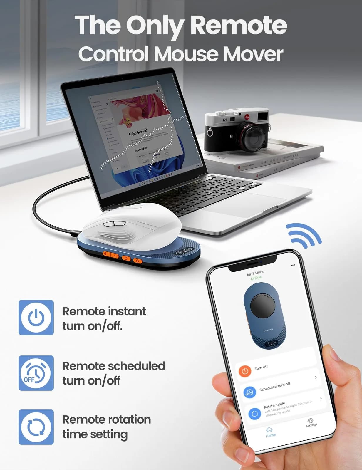 Vaydeer Air 3 Black Mouse Jiggler with App & Button Control - Keeps PC Active - view 2