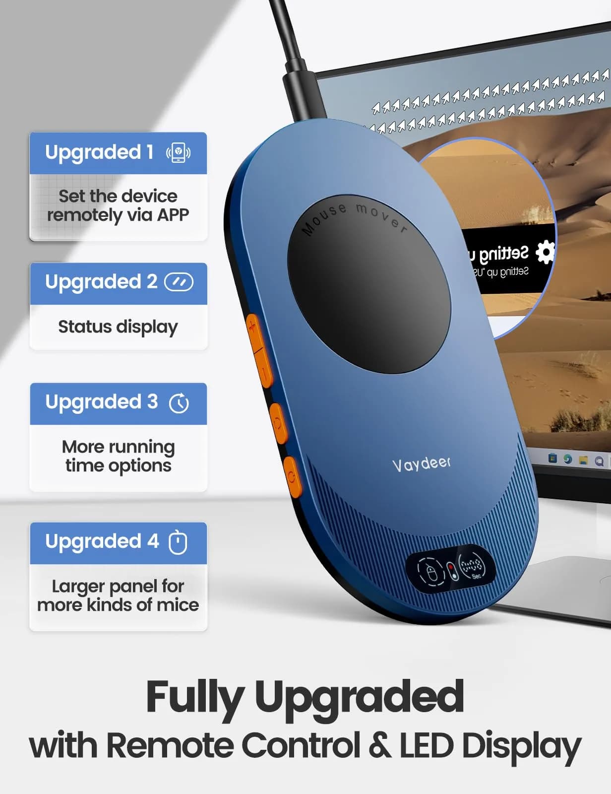 Vaydeer Air 3 Black Mouse Jiggler with App & Button Control - Keeps PC Active - view 3