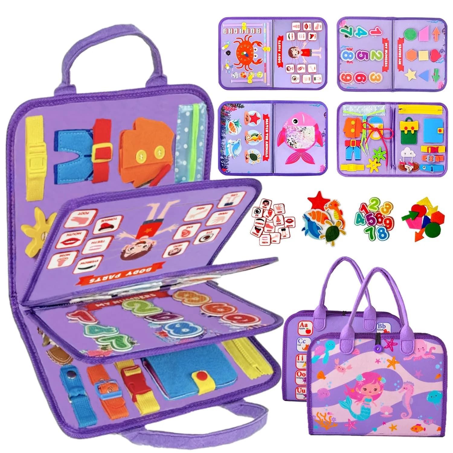 Qizfun Mermaid Montessori Busy Board Book for Toddlers | 27 cm x 23 cm (11x9 inches) - main product image