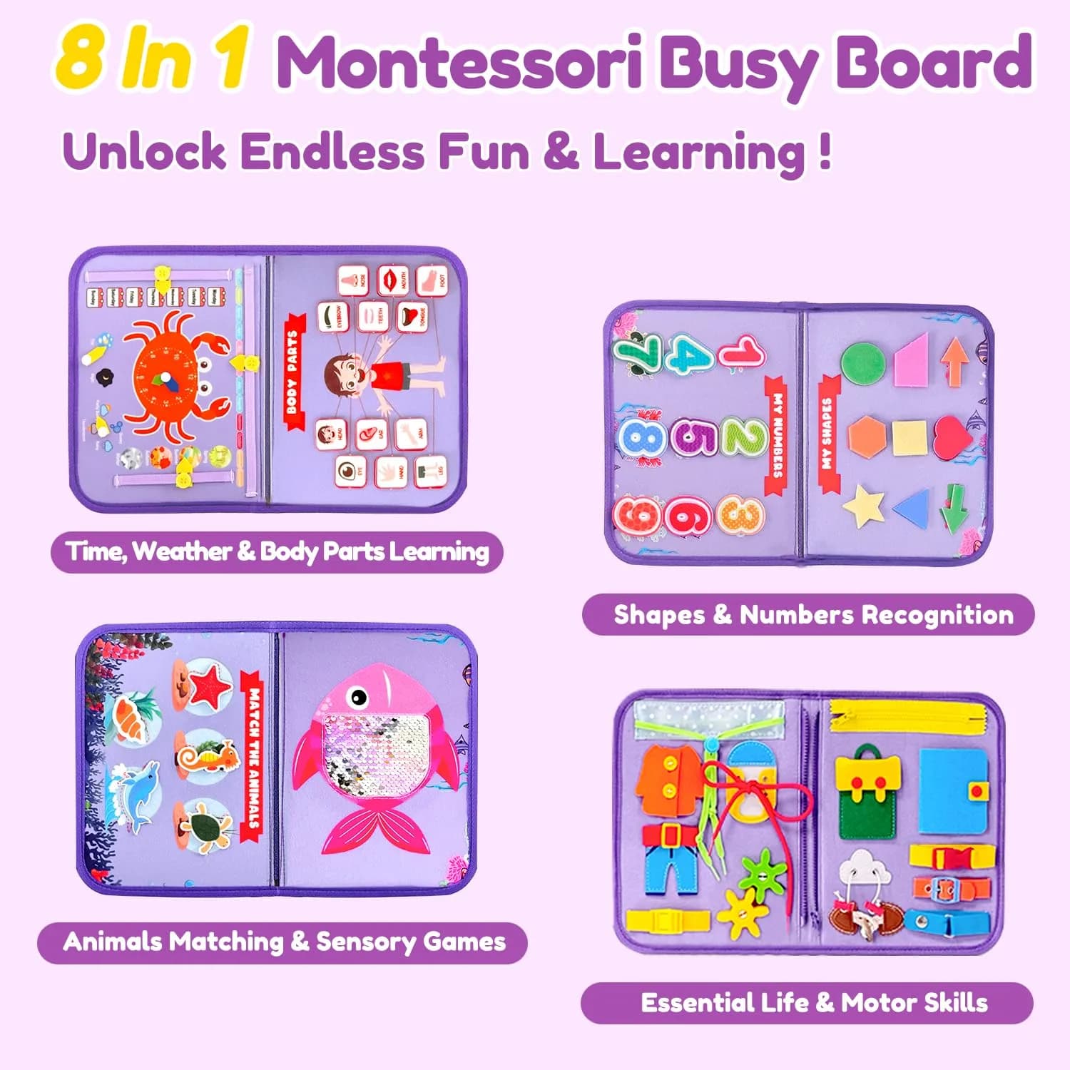 Qizfun Mermaid Montessori Busy Board Book for Toddlers | 27 cm x 23 cm (11x9 inches) - view 2
