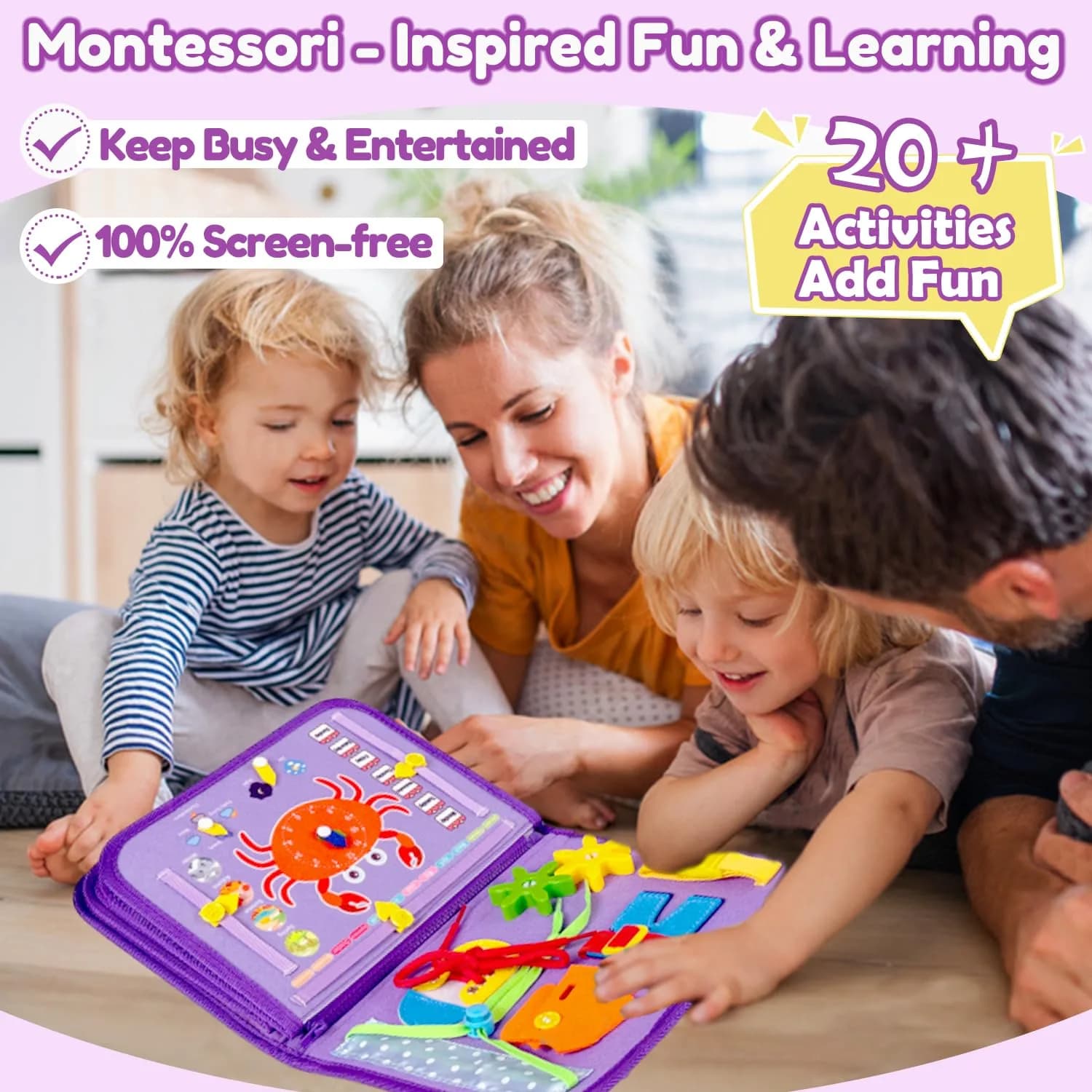 Qizfun Mermaid Montessori Busy Board Book for Toddlers | 27 cm x 23 cm (11x9 inches) - view 3