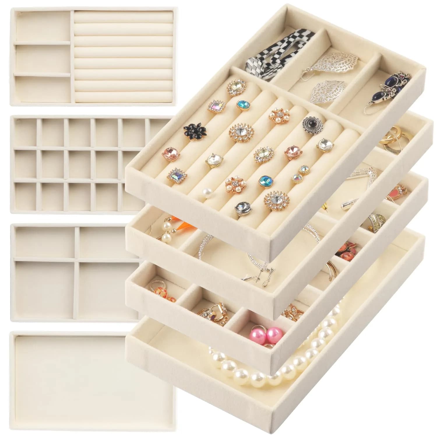 ERLSTE Jewelry Organizer Trays for Drawers Beige | Stackable, Adjustable, Luxury Storage