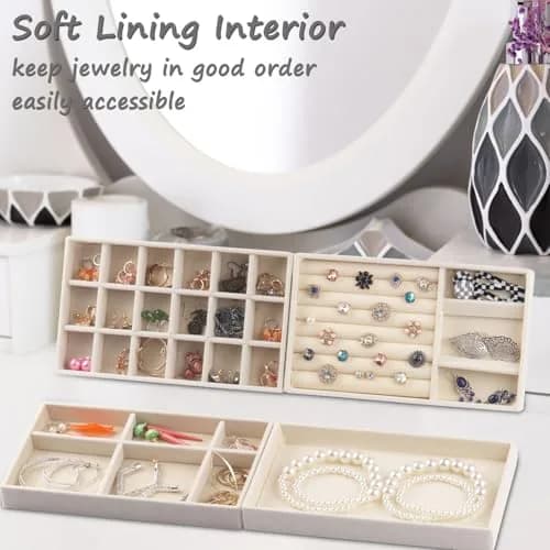 ERLSTE Jewelry Organizer Trays for Drawers Beige | Stackable, Adjustable, Luxury Storage thumbnail 6