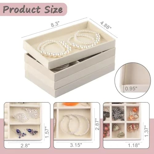 ERLSTE Jewelry Organizer Trays for Drawers Beige | Stackable, Adjustable, Luxury Storage thumbnail 2