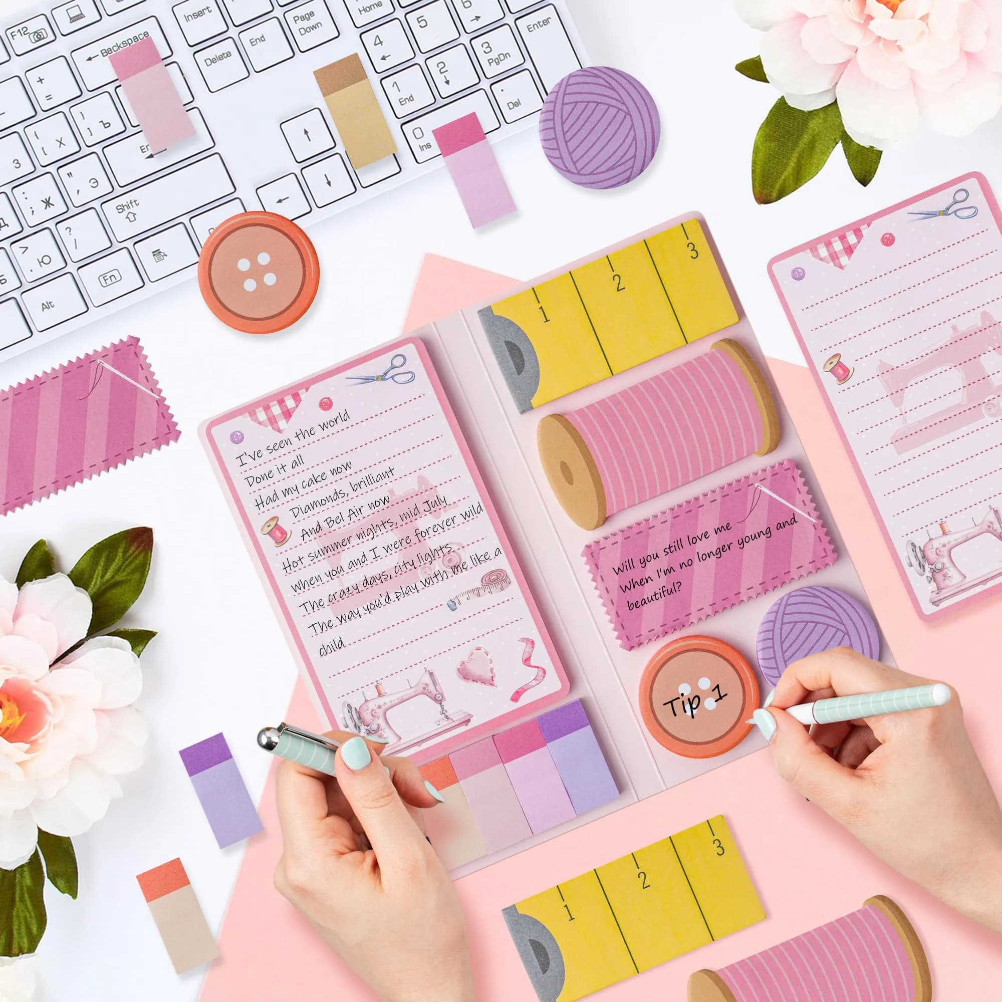 Xqumoi Retro Sewing Sticky Notes Set - Any Day Spent Sewing is A Good Day, Pink (550 Sheets) - view 4