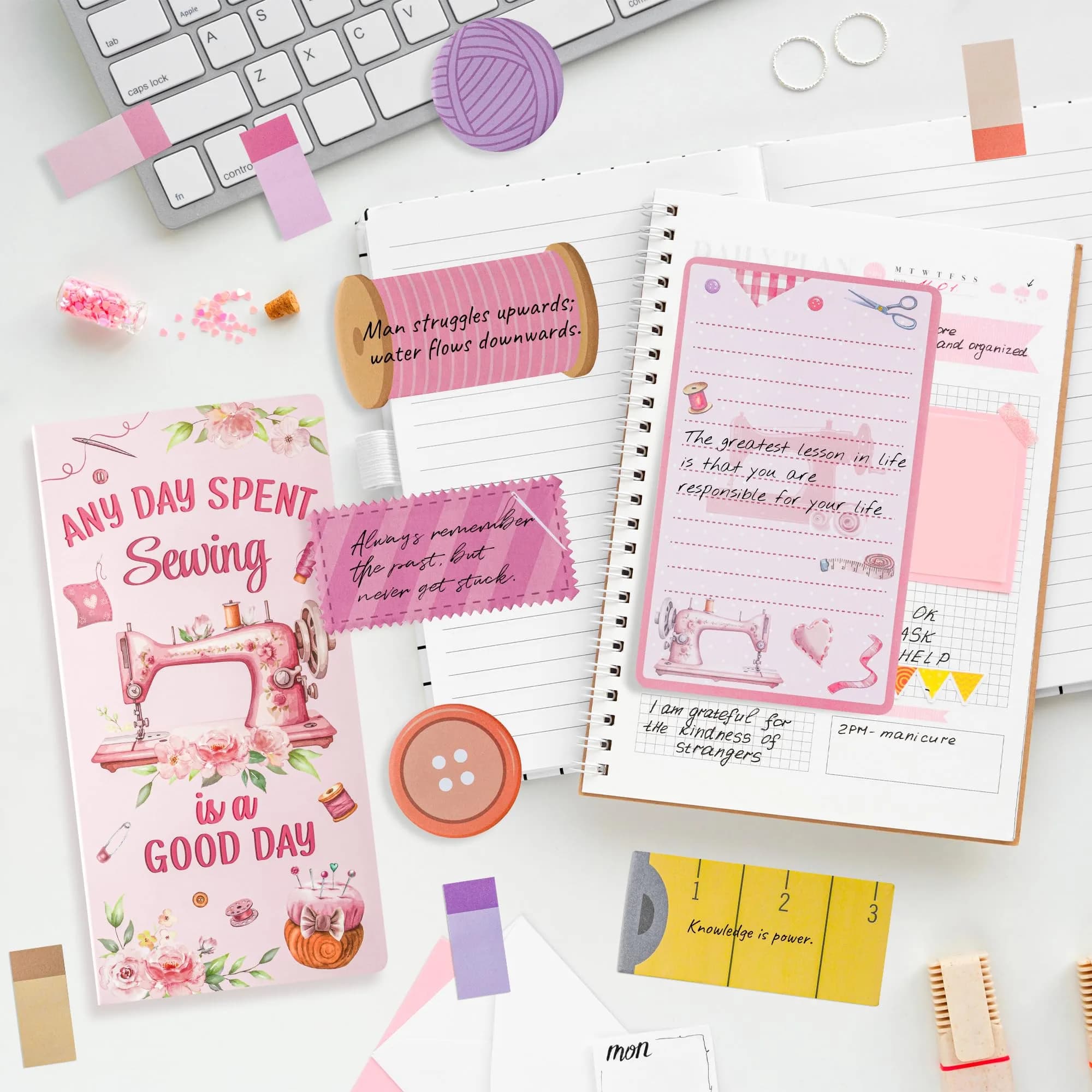 Xqumoi Retro Sewing Sticky Notes Set - Any Day Spent Sewing is A Good Day, Pink (550 Sheets) - view 5