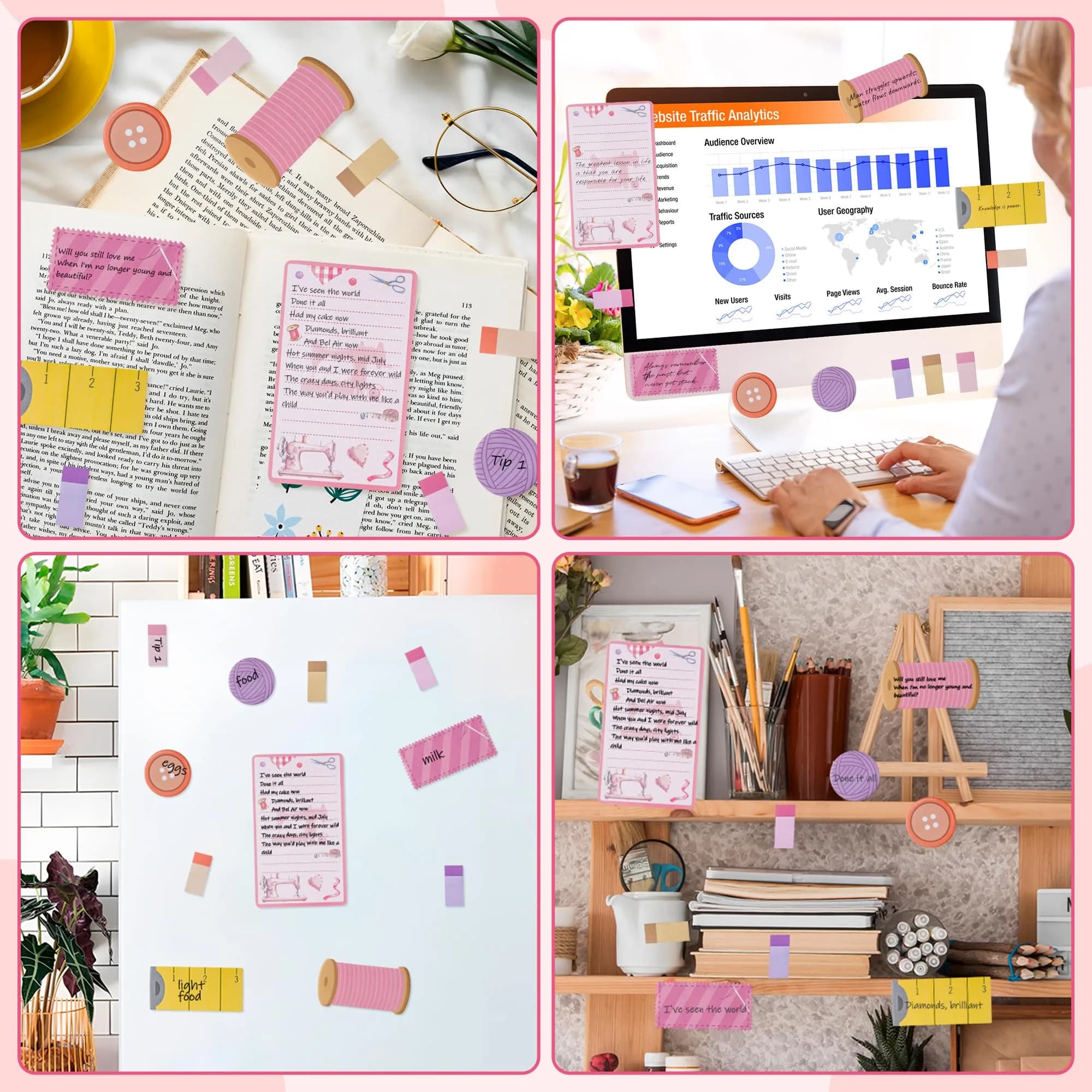 Xqumoi Retro Sewing Sticky Notes Set - Any Day Spent Sewing is A Good Day, Pink (550 Sheets) - view 6