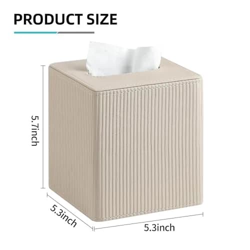Cretkhp PU Leather Square Tissue Box Cover Beige | Modern Magnetic Closure for Bathrooms & Desks thumbnail 7