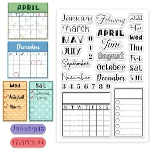 CHGCRAFT Month Week Calendar Clear Stamp 6.3x4.33inch | Durable Silicone DIY Craft Tool thumbnail 1