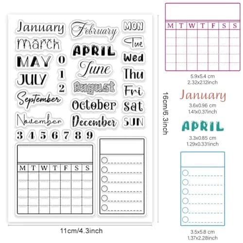 CHGCRAFT Month Week Calendar Clear Stamp 6.3x4.33inch | Durable Silicone DIY Craft Tool thumbnail 2