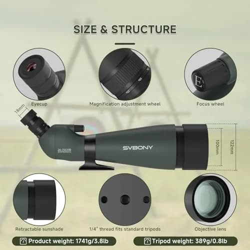 SVBONY SV28 Spotting Scope 25-75x100mm | High Magnification Optics for Target Shooting & Birdwatching thumbnail 9
