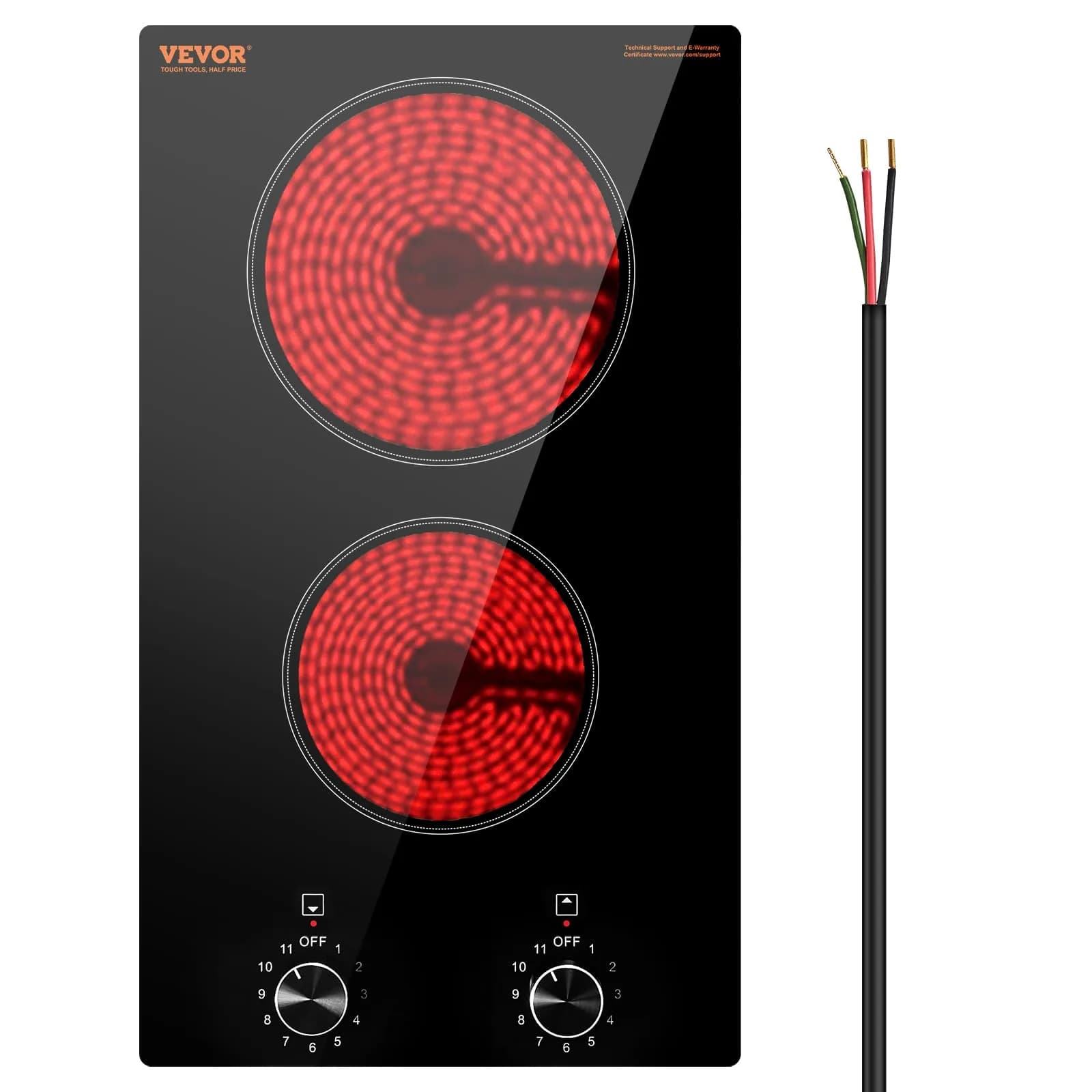 VEVOR 12-inch Built-in Electric Ceramic Cooktop 3000W | 220V Compatible with 11 Heat Levels - main product image